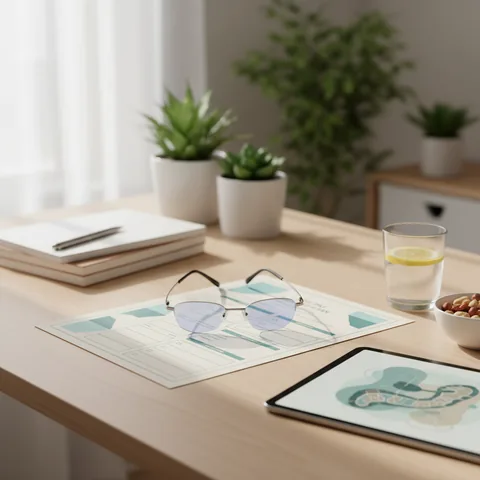 Una consulenza nutrizionale professionale con un piano alimentare personalizzato su una scrivania luminosa.
